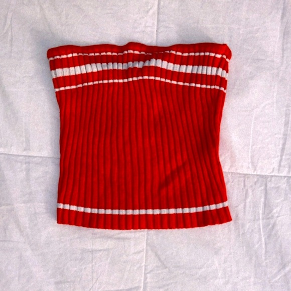Forever 21 Stylish Red Knit tube Top w/ White stripes - Picture 1 of 2